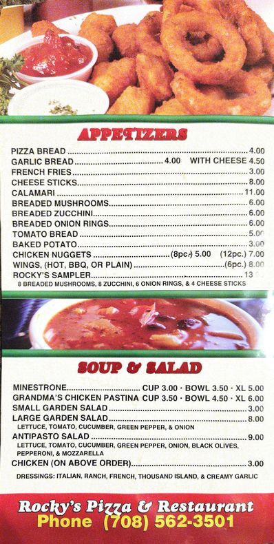 Rocky s Pizza Restaurant menu Rocky s Pizza Restaurant